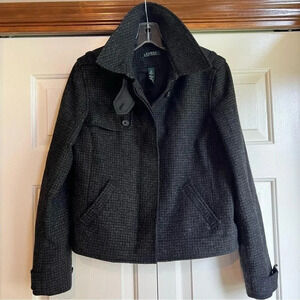 Lauren Ralph Lauren Military Jacket Wool Black Cropped Button Checkered Size 10
